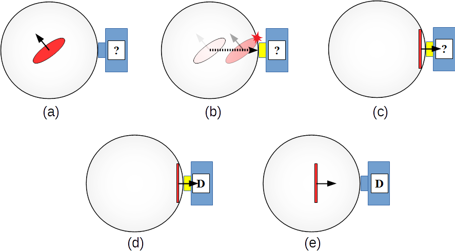 Abb. 10: Einzelschritte einer Spin-Messung aus Sicht des Elektrons.